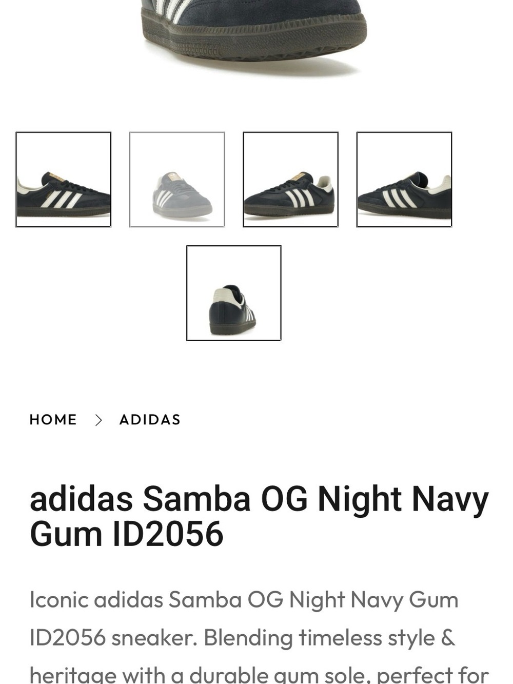 adidas Samba OG Navy with White Stripes and Gum Sole size 10